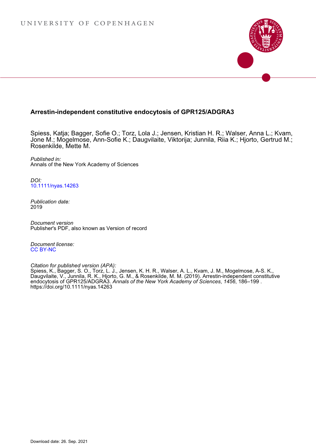 Independent Constitutive Endocytosis of GPR125/ADGRA3