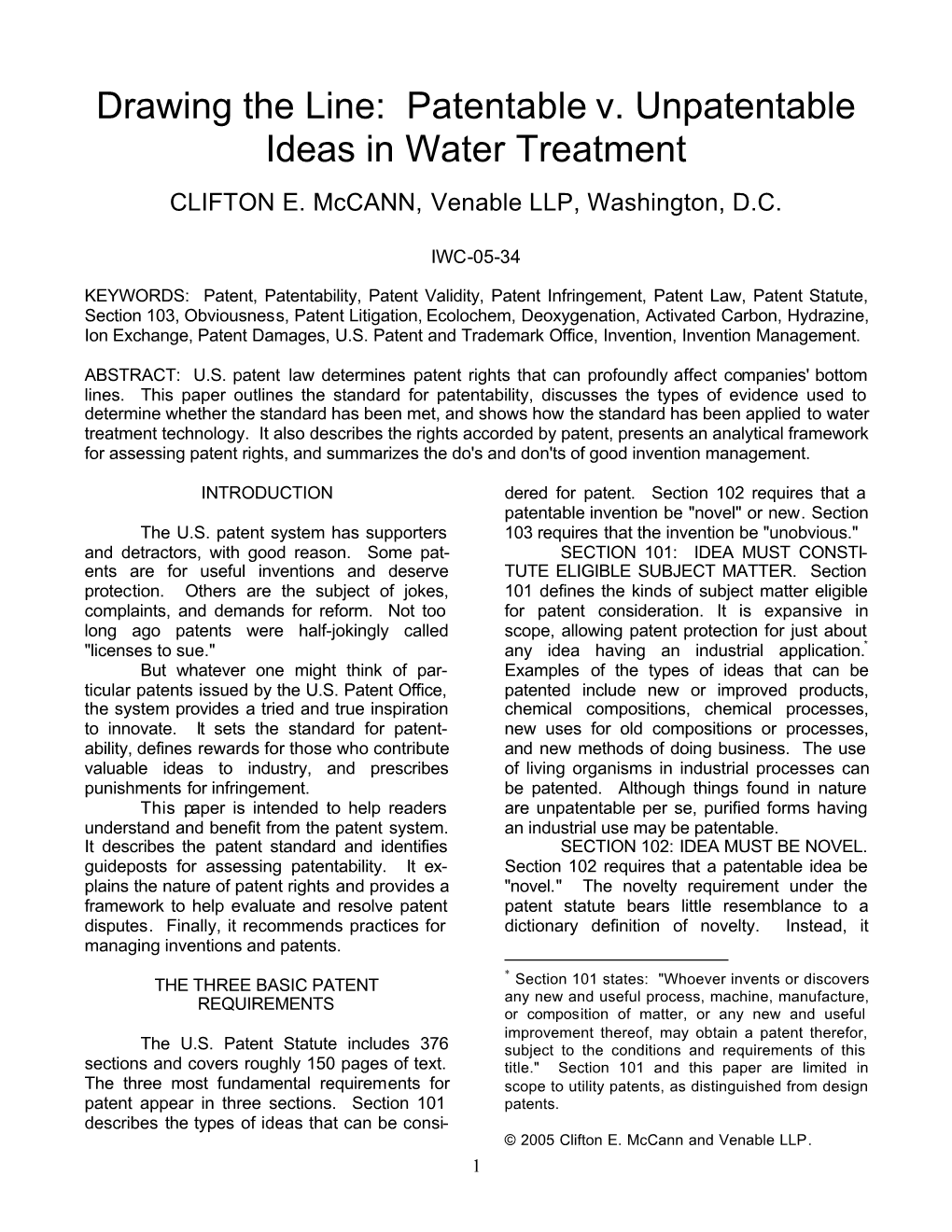 Patentable V. Unpatentable Ideas in Water Treatment
