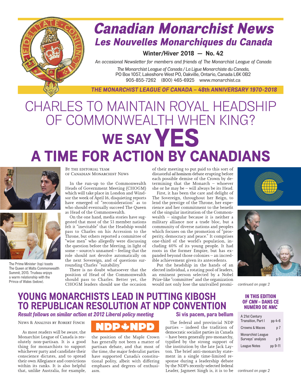 Canadian Monarchist News a TIME for ACTION by CANADIANS