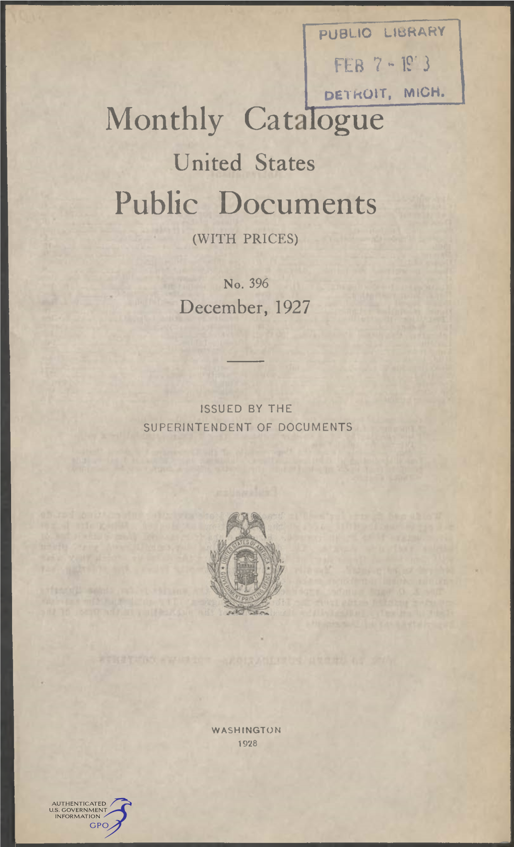 Monthly Catalogue, United States Public Documents, December 1927