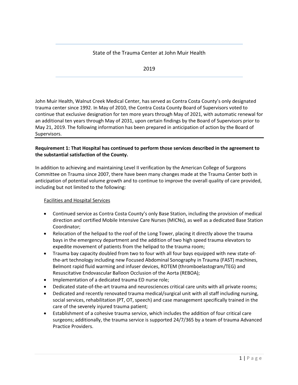 State of the Trauma Center at John Muir Health 2019