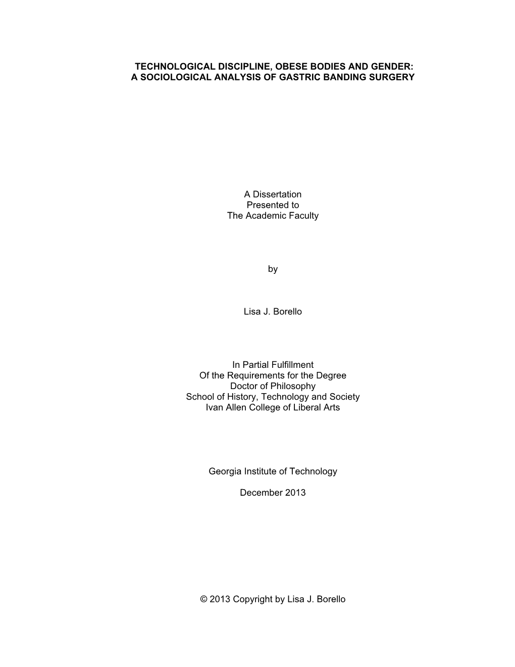 Technological Discipline, Obese Bodies and Gender: a Sociological Analysis of Gastric Banding Surgery