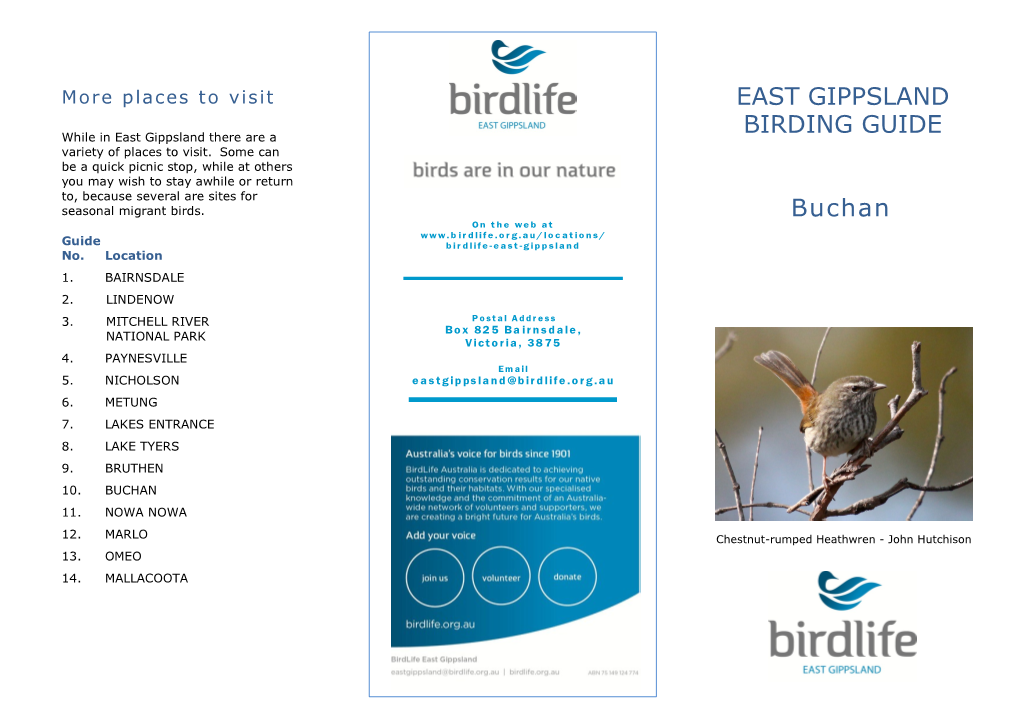 EAST GIPPSLAND BIRDING GUIDE Buchan