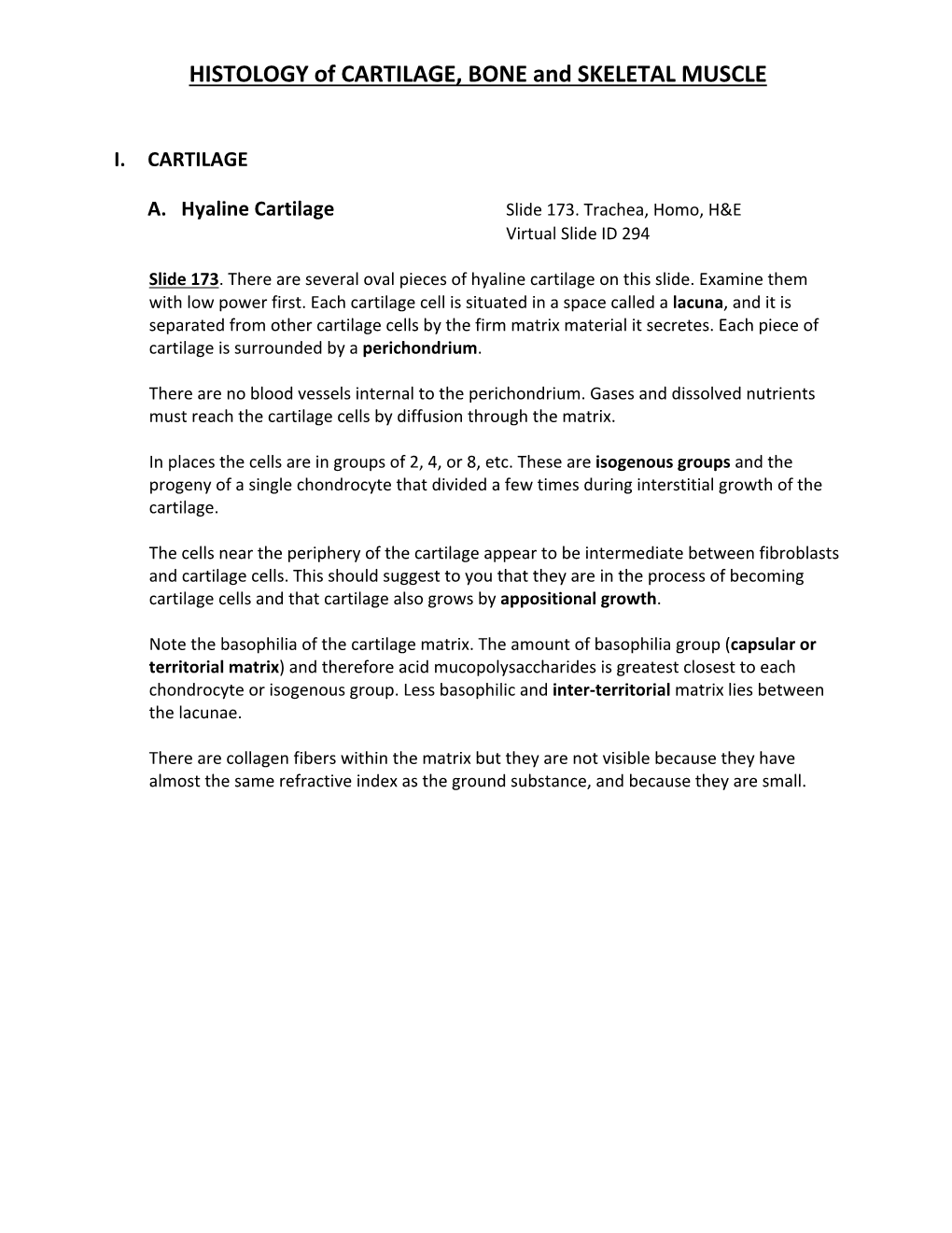 CARTILAGE, BONE and SKELETAL MUSCLE Virtual Slide Manual