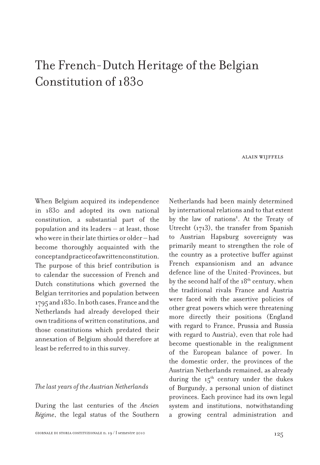 The French-Dutch Heritage of the Belgian Constitution of 1830