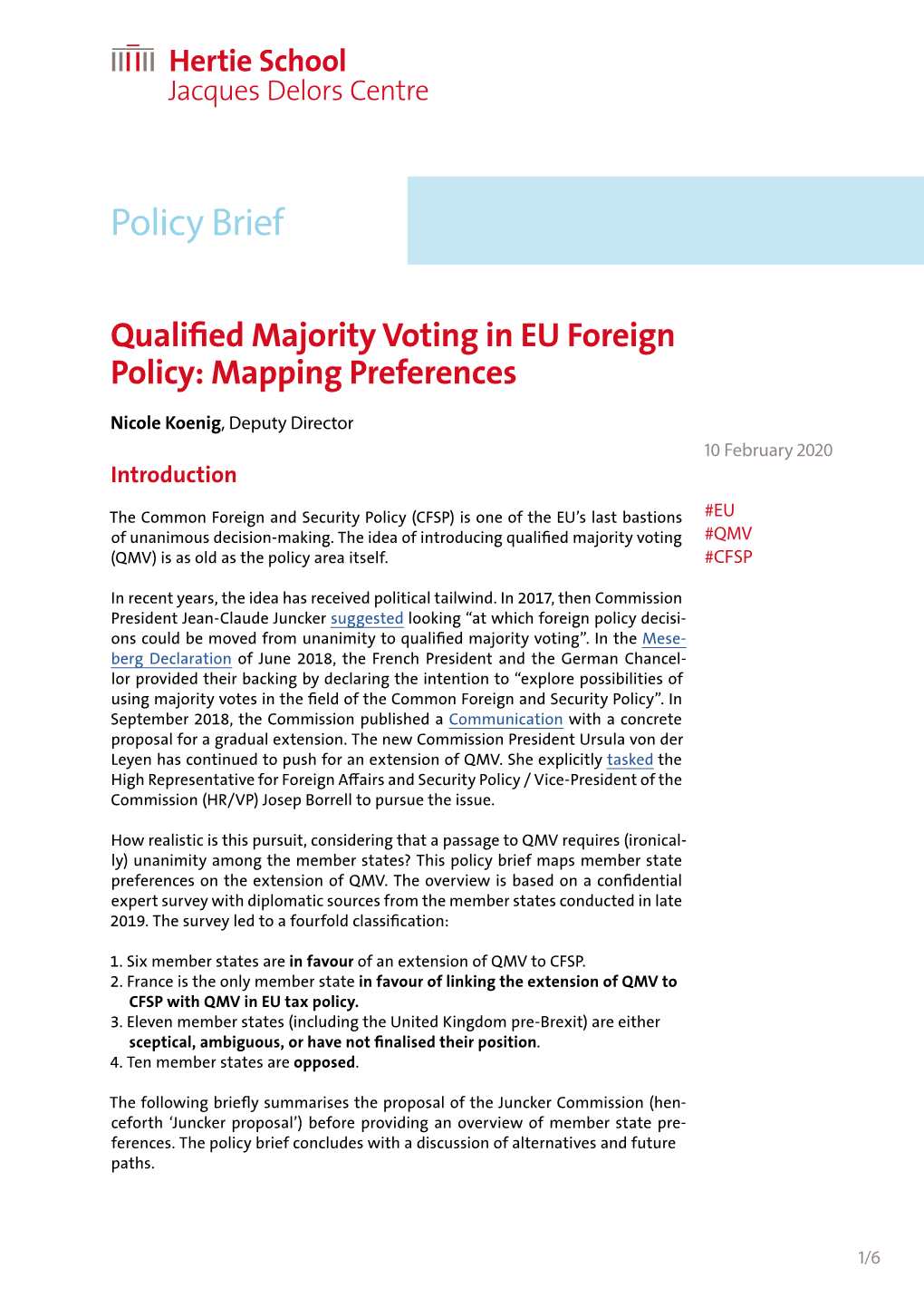 Qualified Majority Voting in EU Foreign Policy: Mapping Preferences