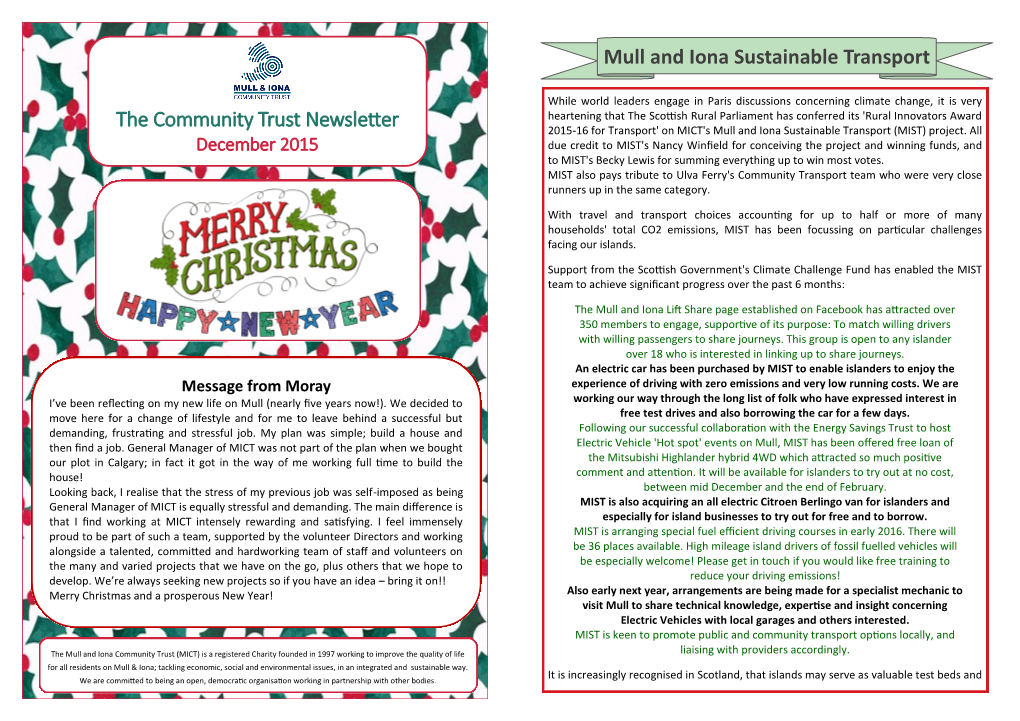 The Community Trust Newsletter Mull and Iona Sustainable Transport