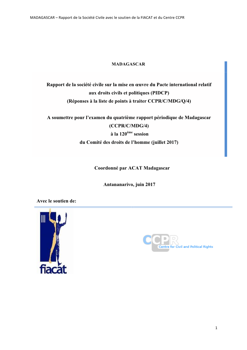 R – Rapport De La Société Civile Avec Le Soutien De La FIACAT Et Du Centre CCPR