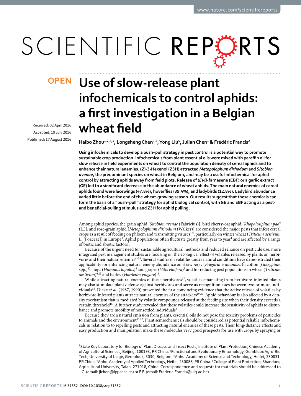 Use of Slow-Release Plant Infochemicals To