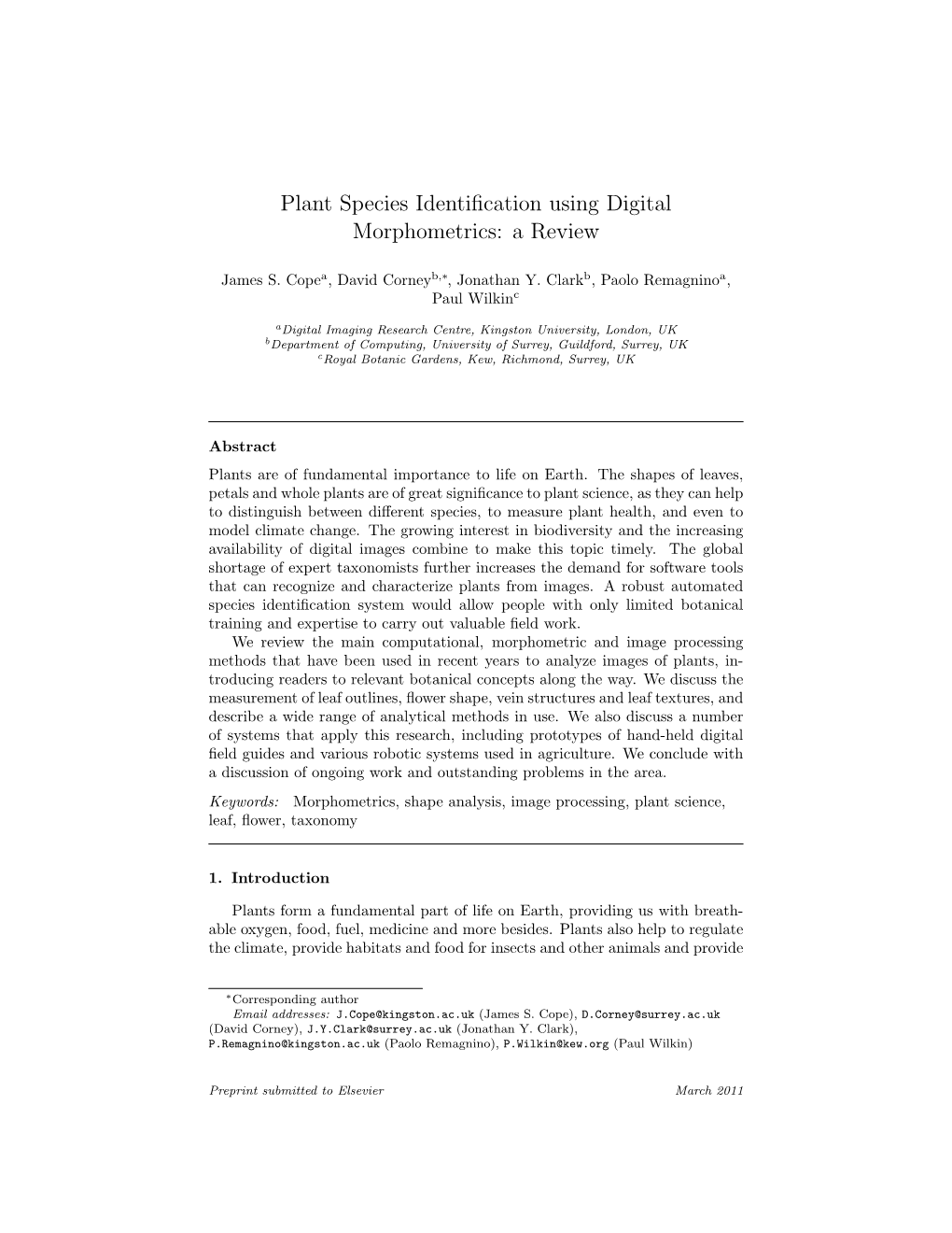 Plant Species Identification Using Digital Morphometrics: a Review