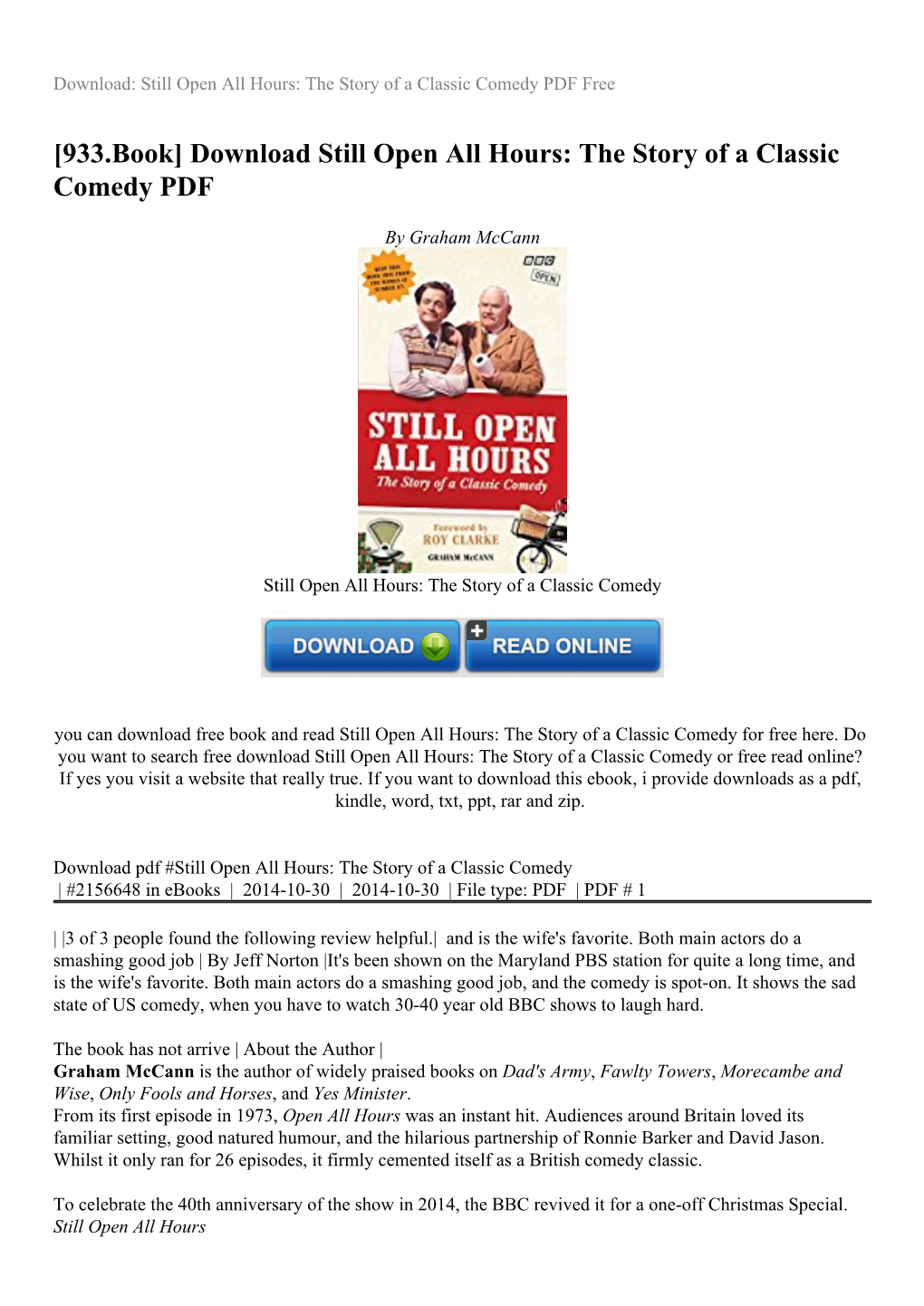 Download Still Open All Hours: the Story of a Classic Comedy PDF