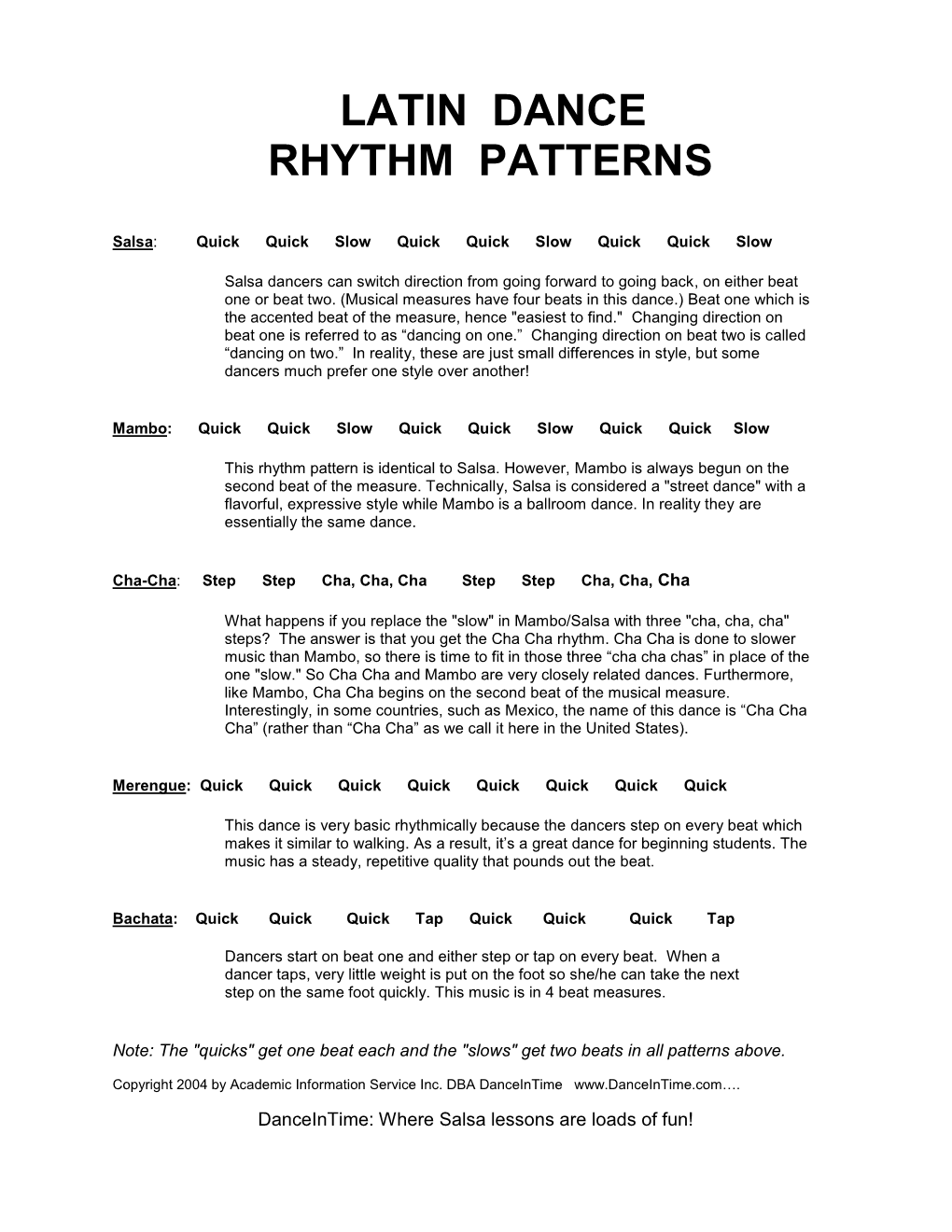 Latin Dance Rhythm Patterns