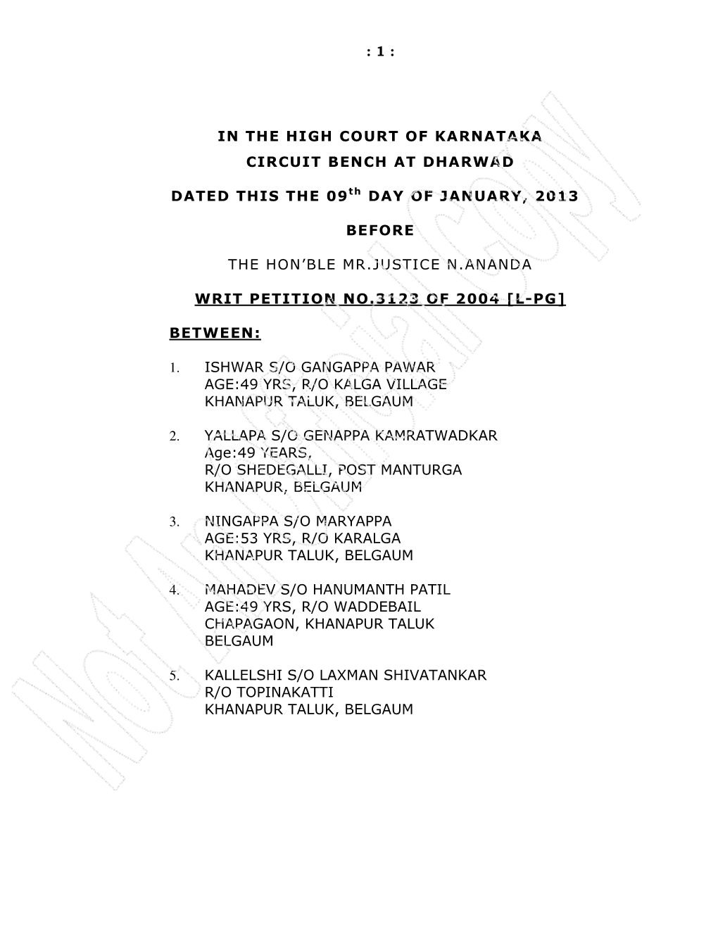 1 : in the High Court of Karnataka Circuit Bench At