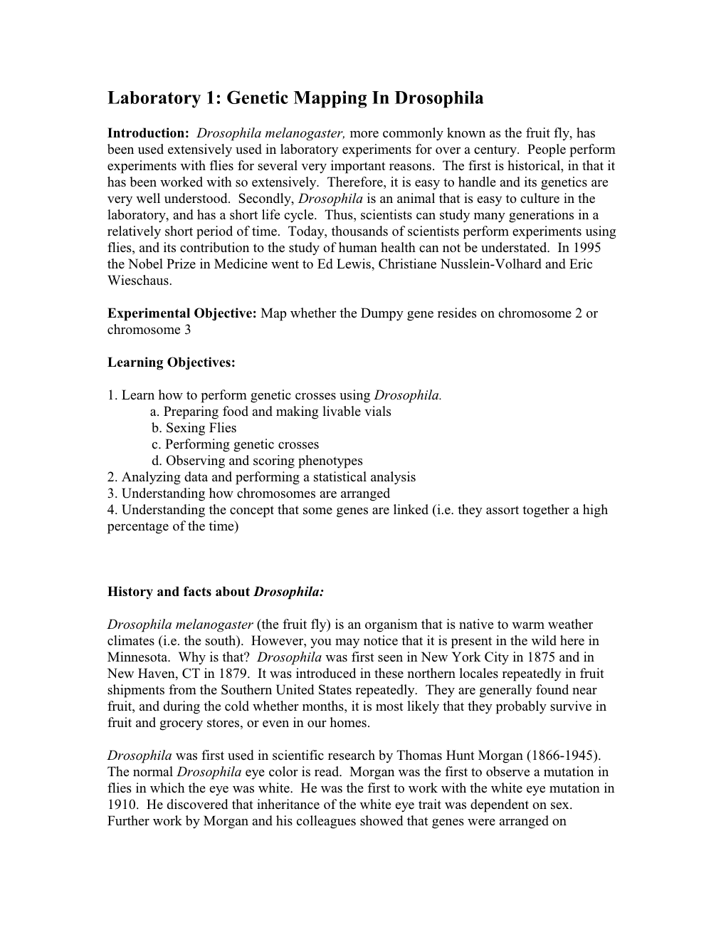 Laboratory 1: Genetic Mapping in Drosophila