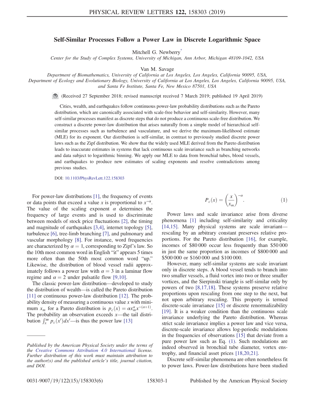 Self-Similar Processes Follow a Power Law in Discrete Logarithmic Space