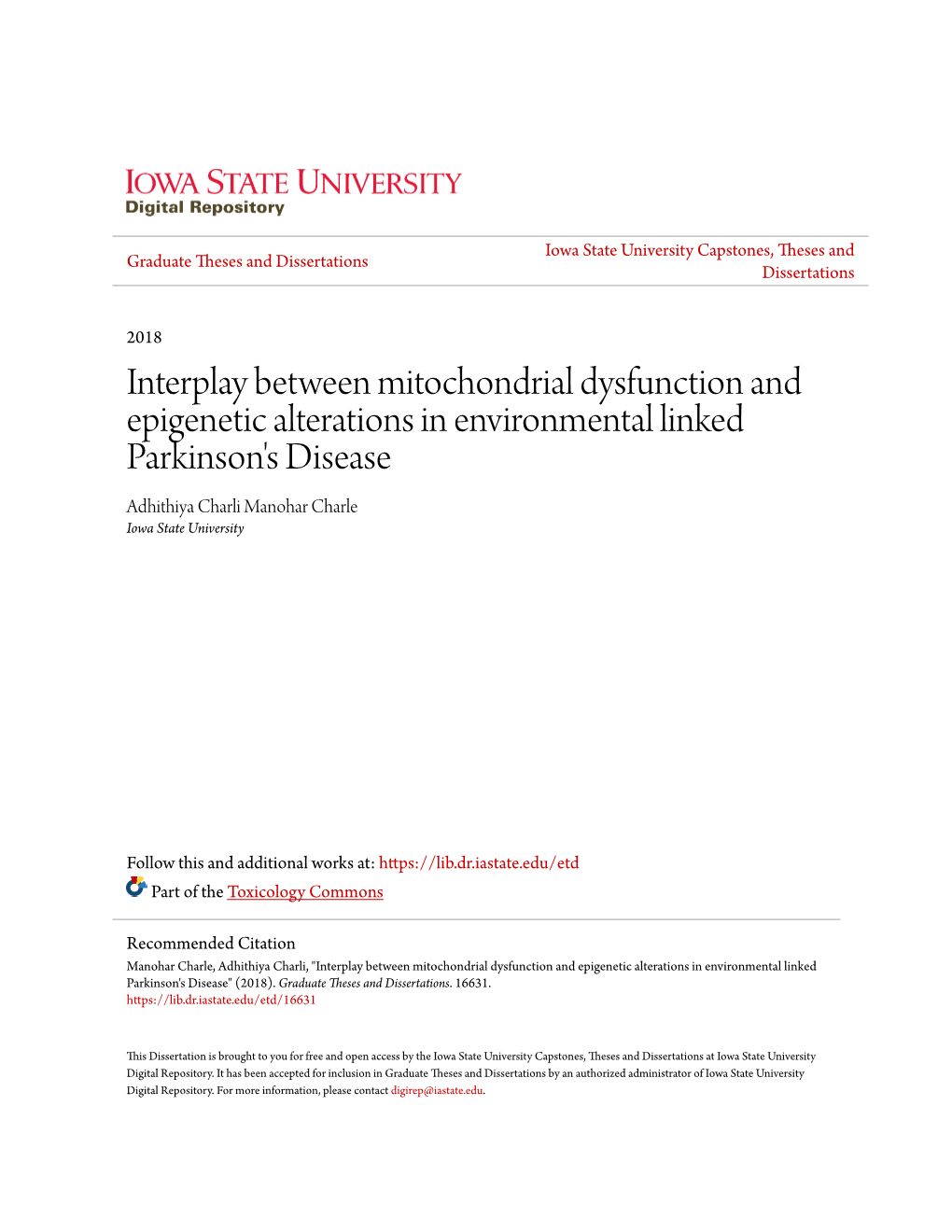 Interplay Between Mitochondrial Dysfunction and Epigenetic