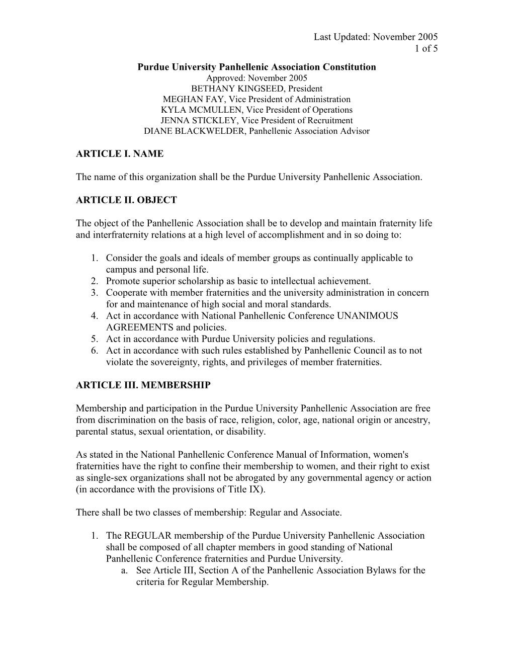 Purdue University Panhellenic Association Constitution