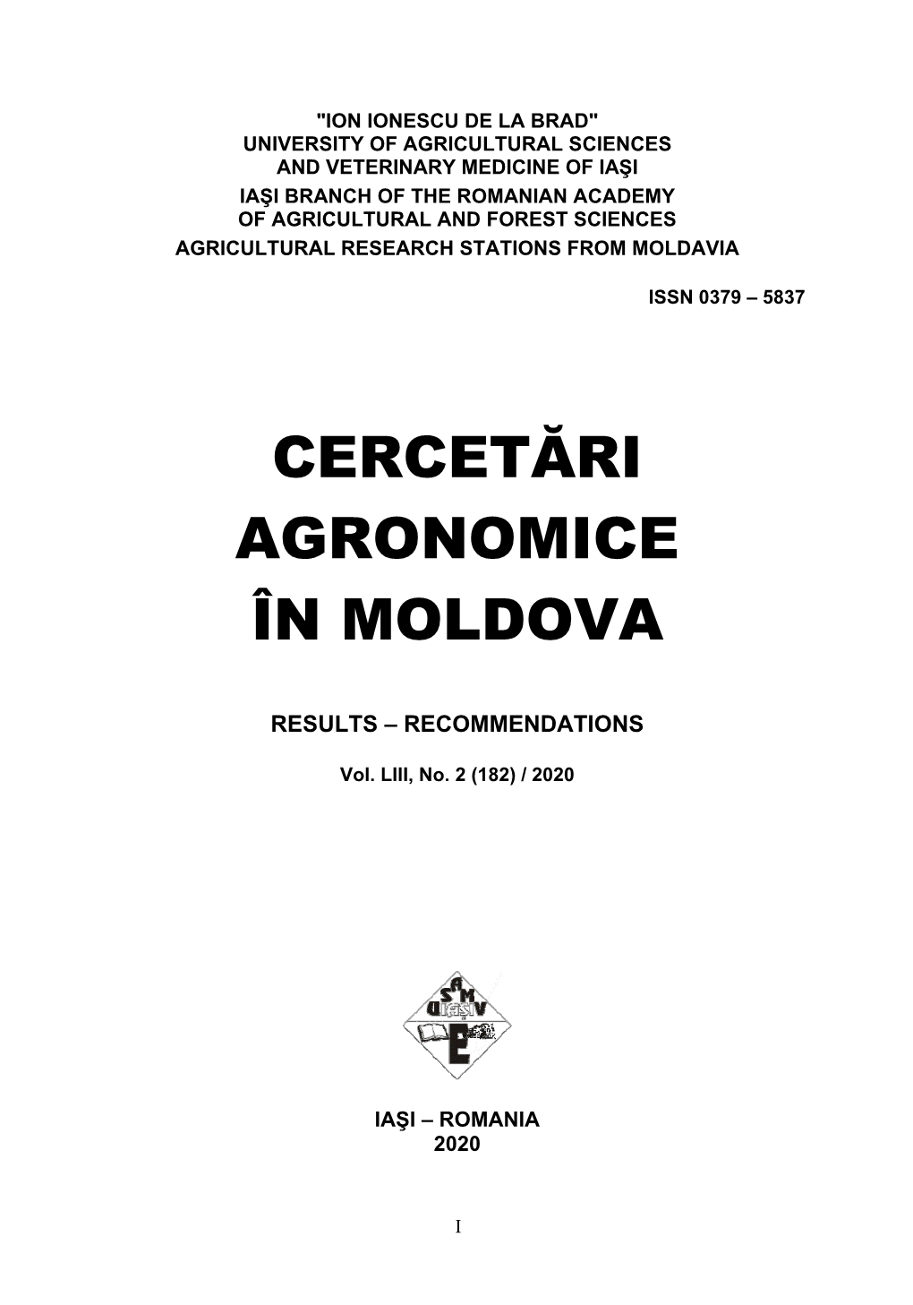 Cercetări Agronomice În Moldova