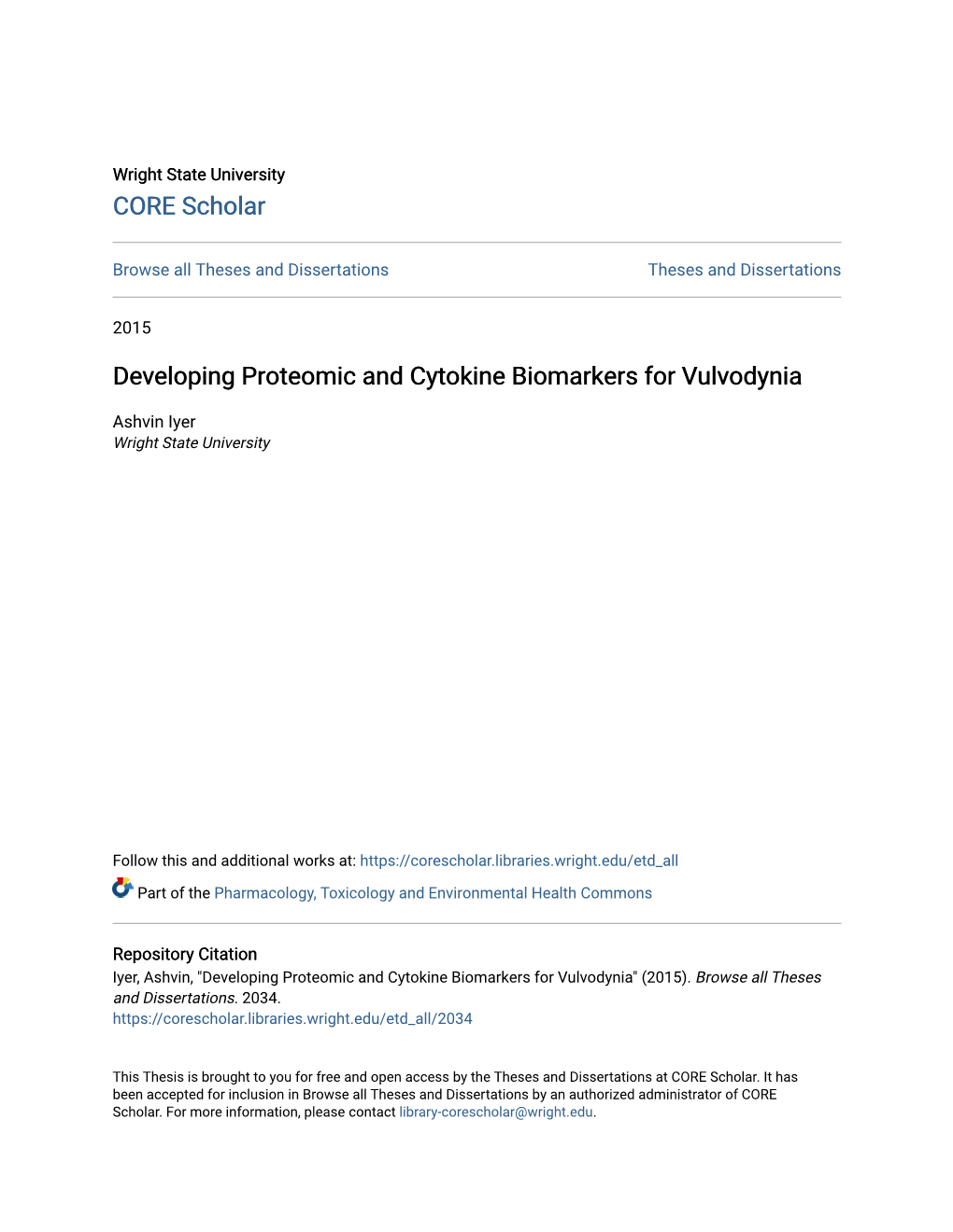 Developing Proteomic and Cytokine Biomarkers for Vulvodynia