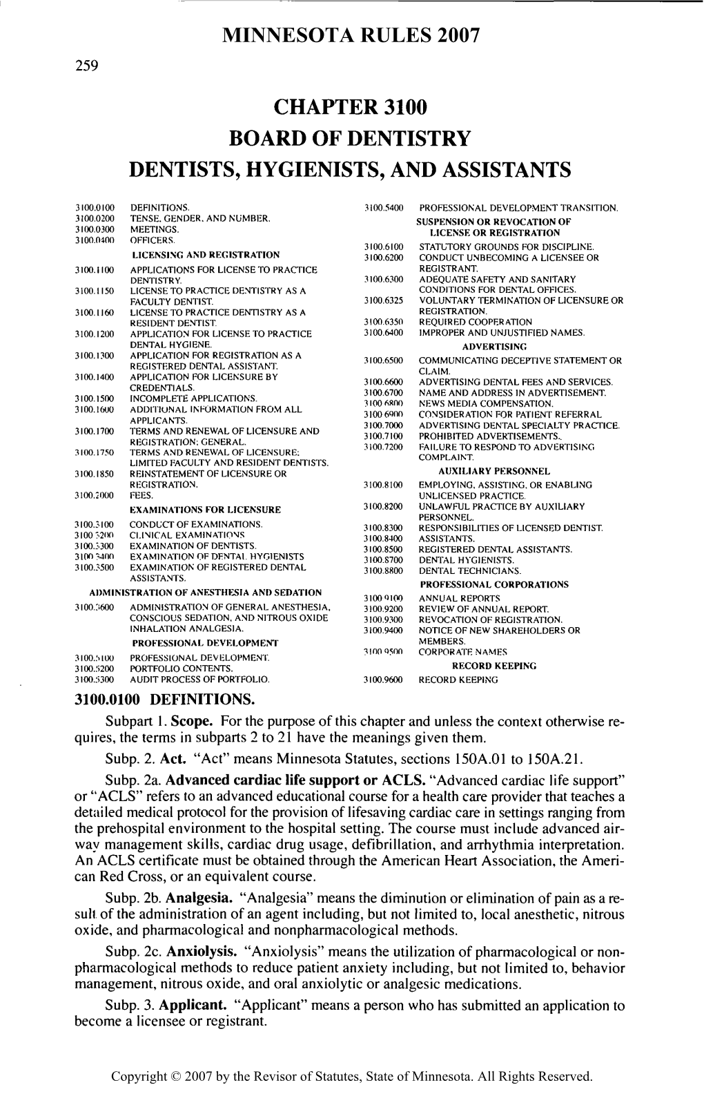 Chapter 3100 Board of Dentistry Dentists, Hygienists, and Assistants