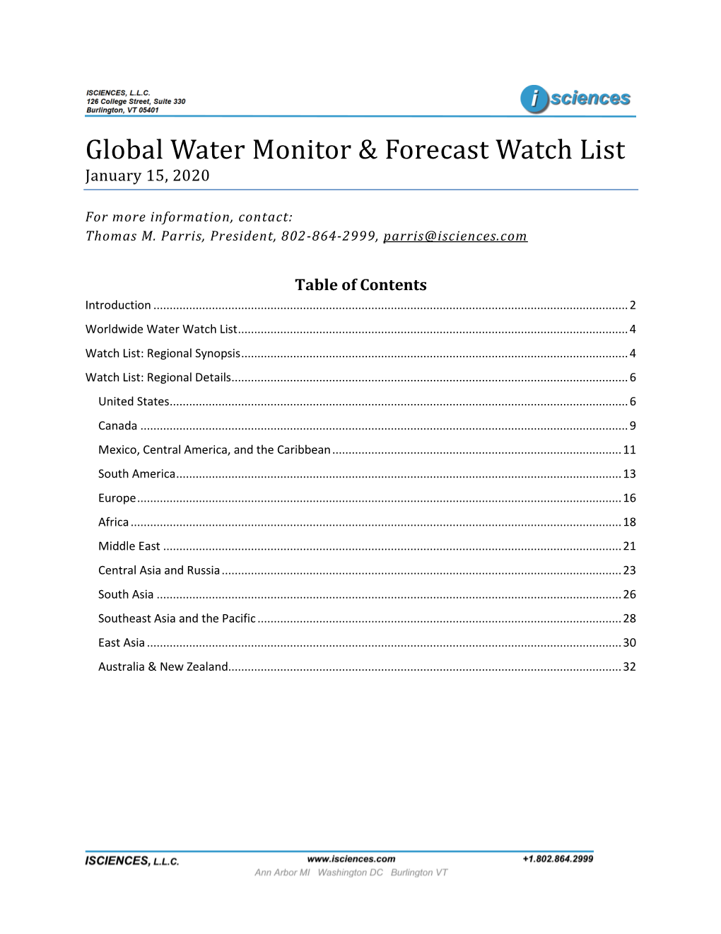 Global Water Monitor & Forecast Watch List
