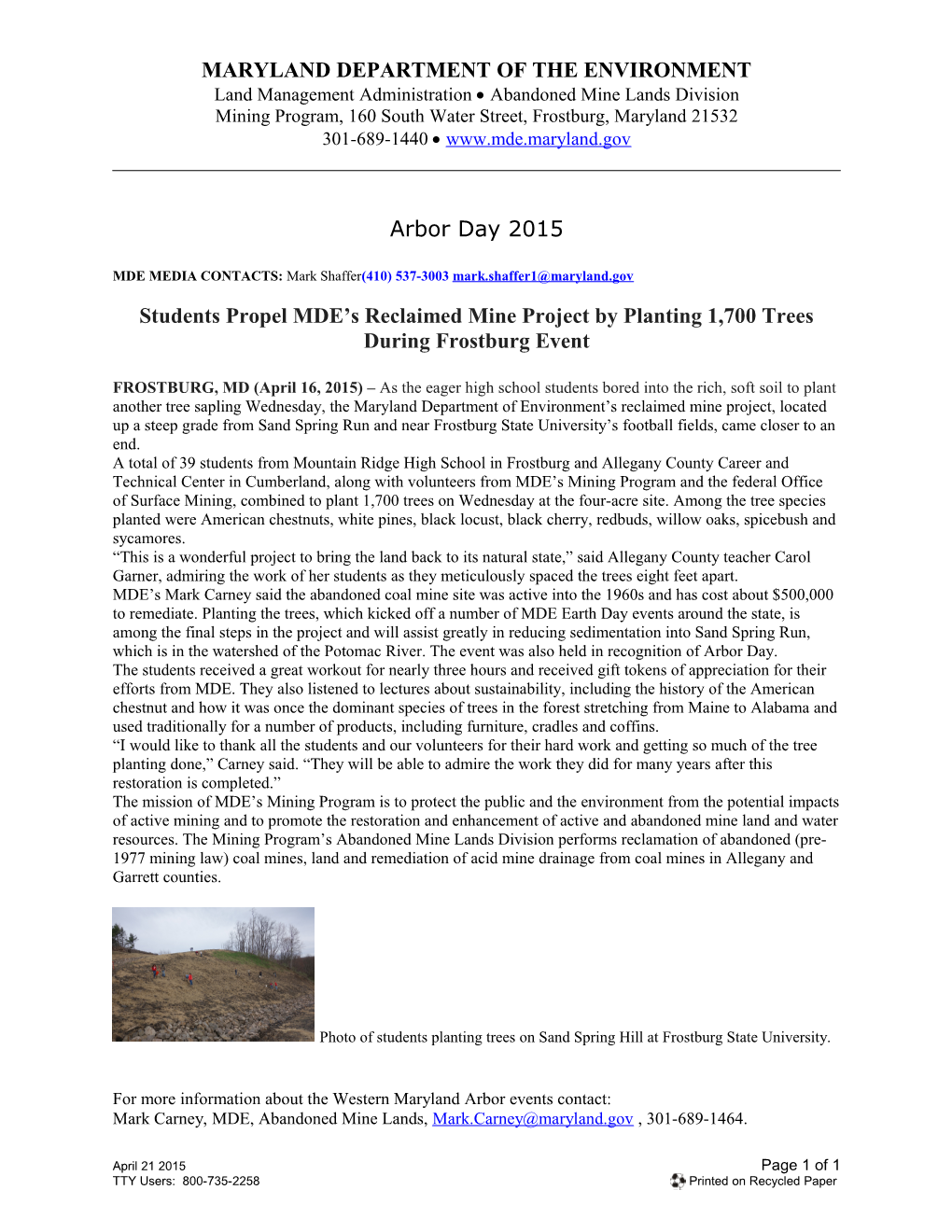 Arbor Day 2015 Western Maryland