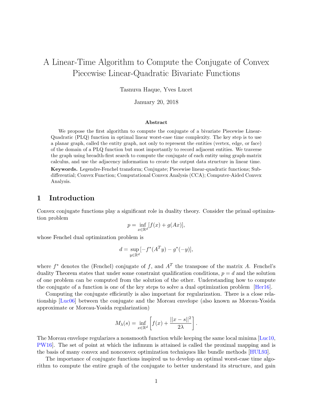 A Linear-Time Algorithm to Compute the Conjugate of Convex Piecewise Linear-Quadratic Bivariate Functions