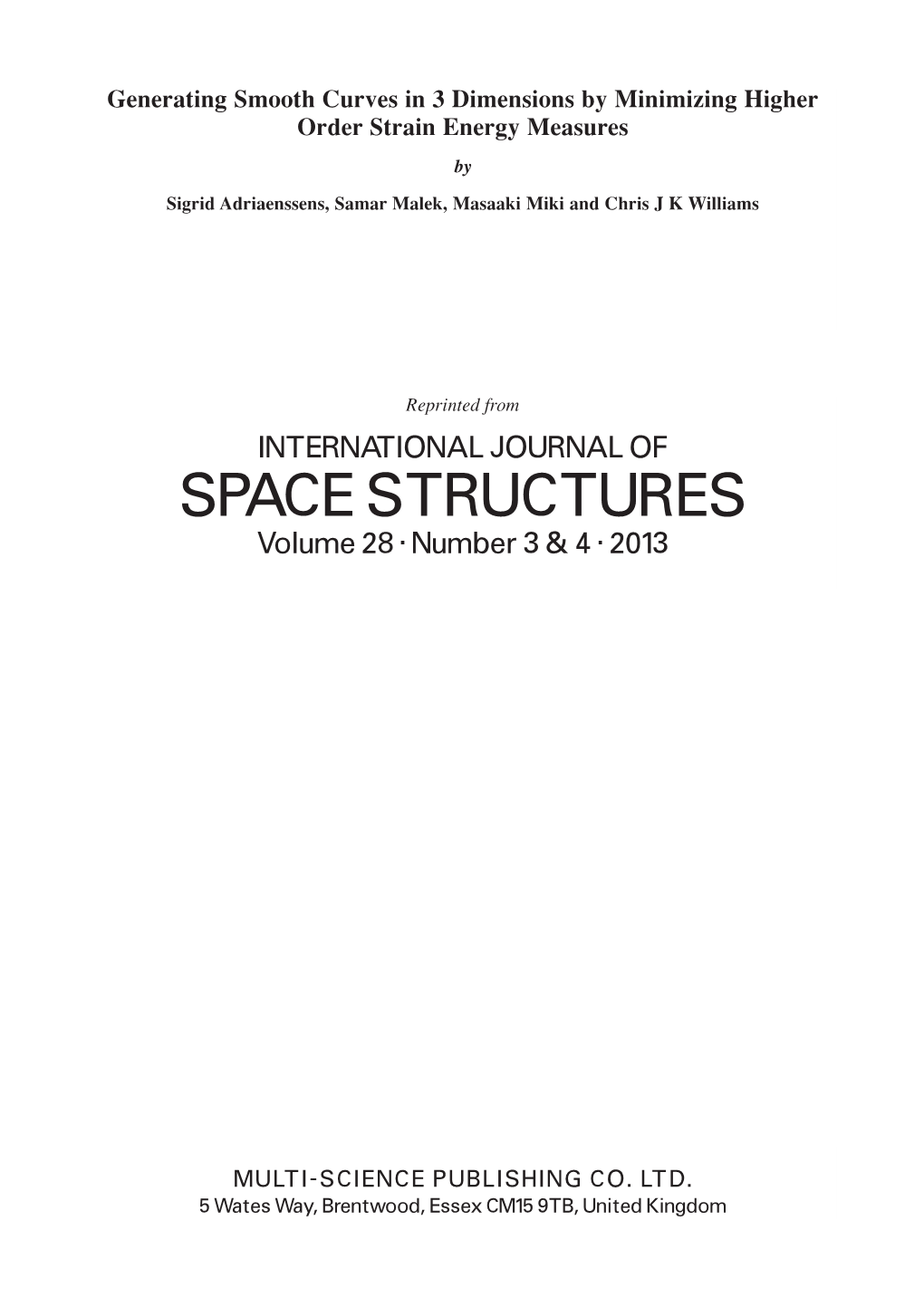 SPACE STRUCTURES Volume 28 · Number 3 & 4 · 2013