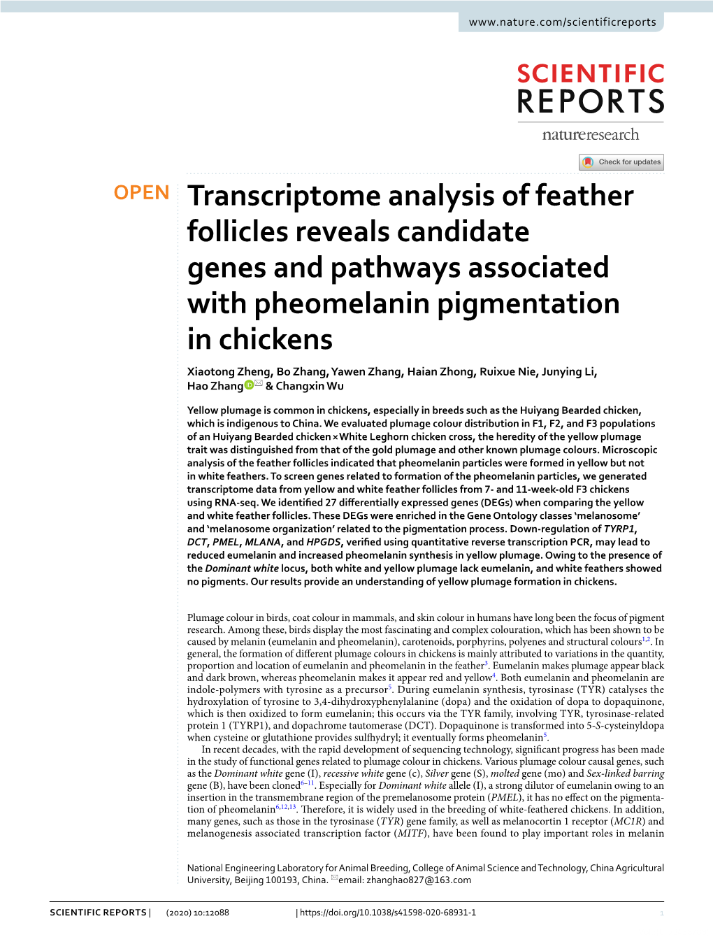 Transcriptome Analysis of Feather Follicles Reveals Candidate Genes