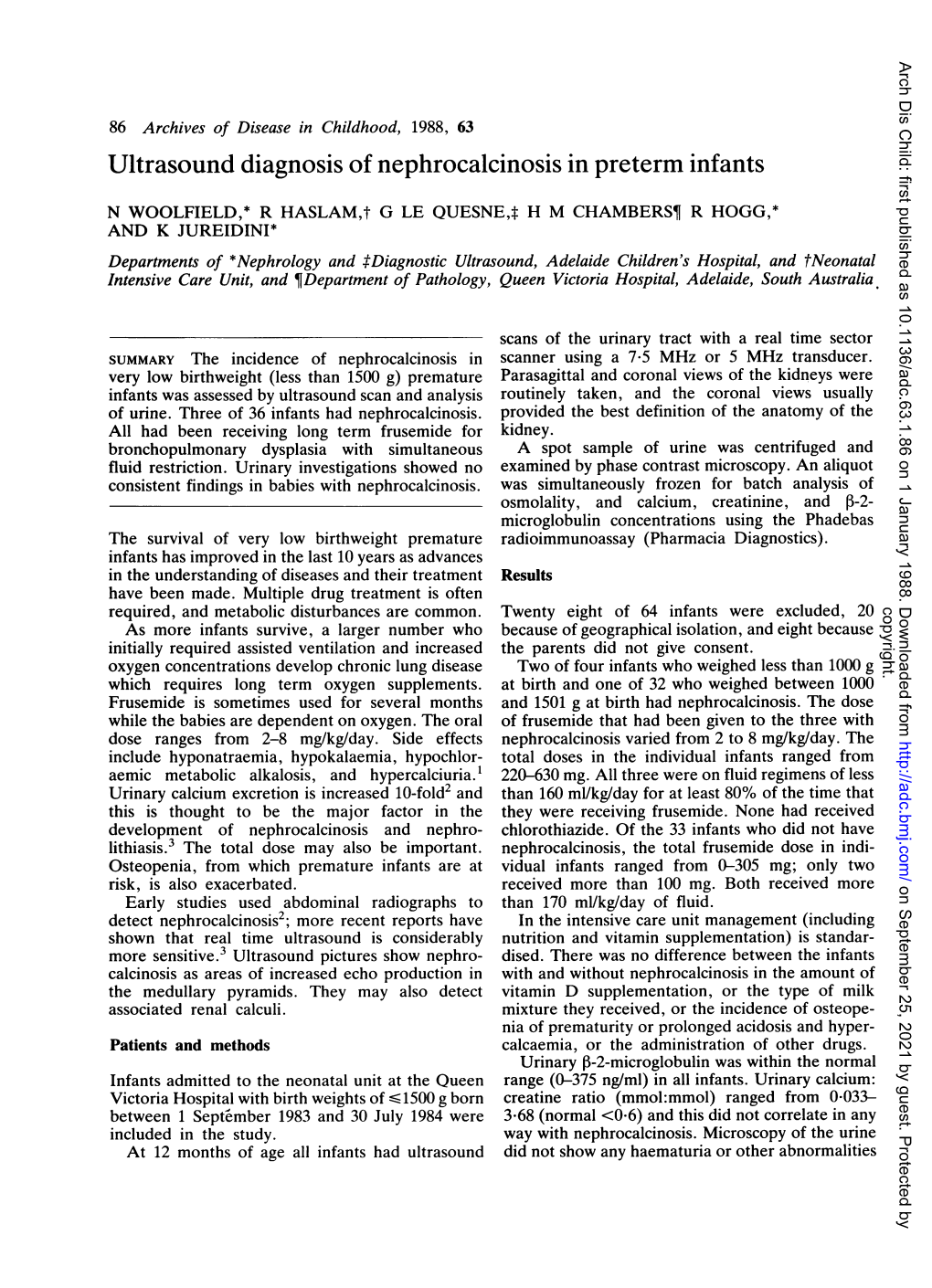 Ultrasound Diagnosis of Nephrocalcinosis in Preterm Infants