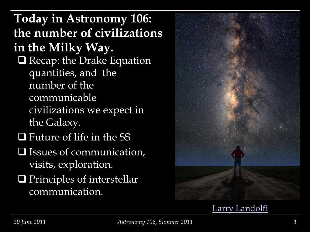 Today in Astronomy 106: the Number of Civilizations in the Milky Way