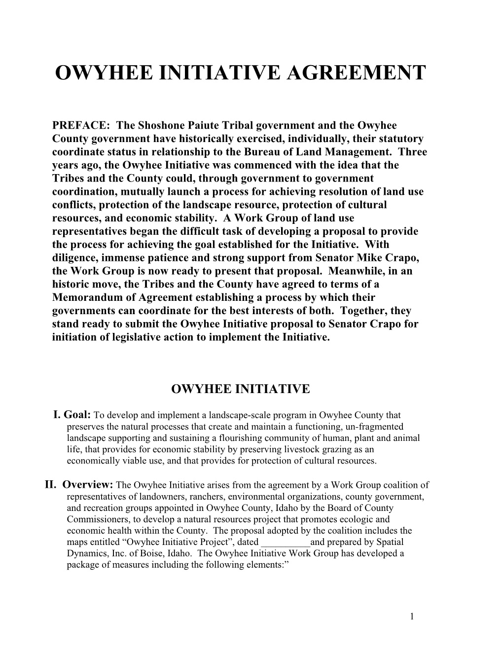 Owyhee Initiative Agreement