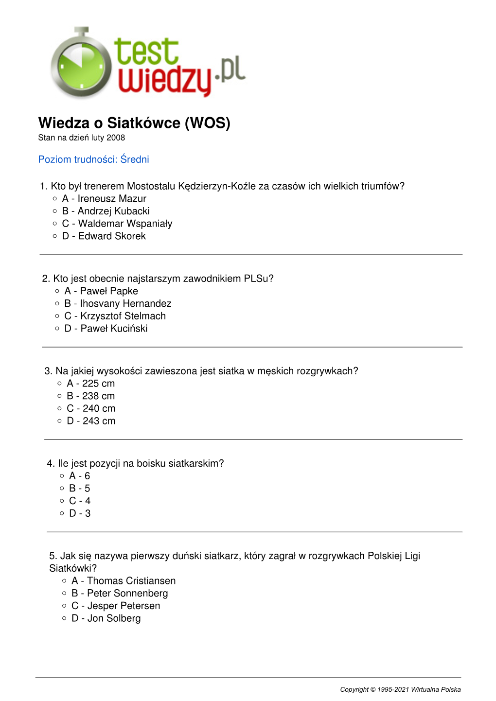 Wiedza O Siatkówce (WOS) Stan Na Dzień Luty 2008