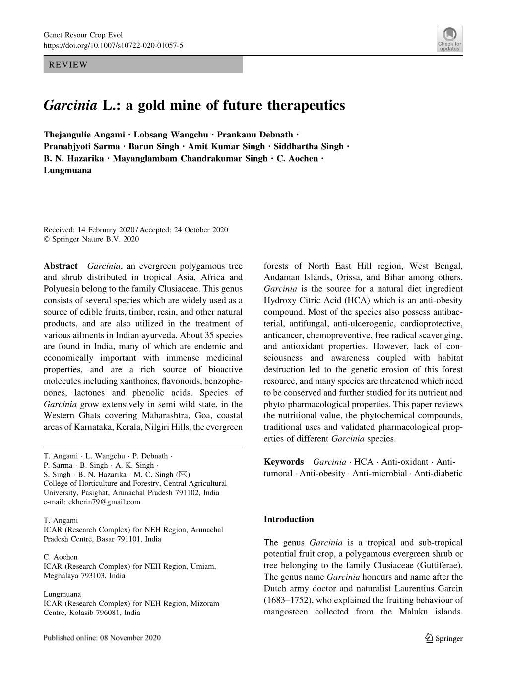 Garcinia L.: a Gold Mine of Future Therapeutics