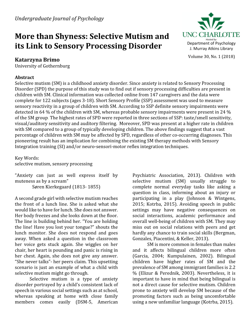 Selective Mutism and Its Link to Sensory Processing Disorder