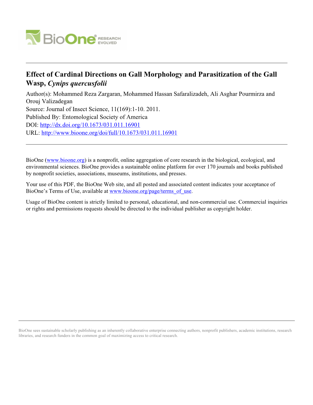 Effect of Cardinal Directions on Gall Morphology and Parasitization Of