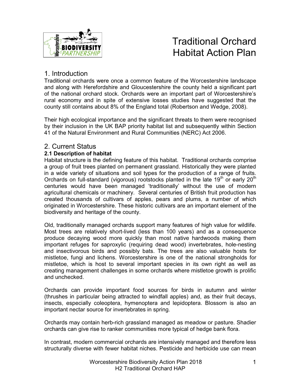 Traditional Orchard Habitat Action Plan