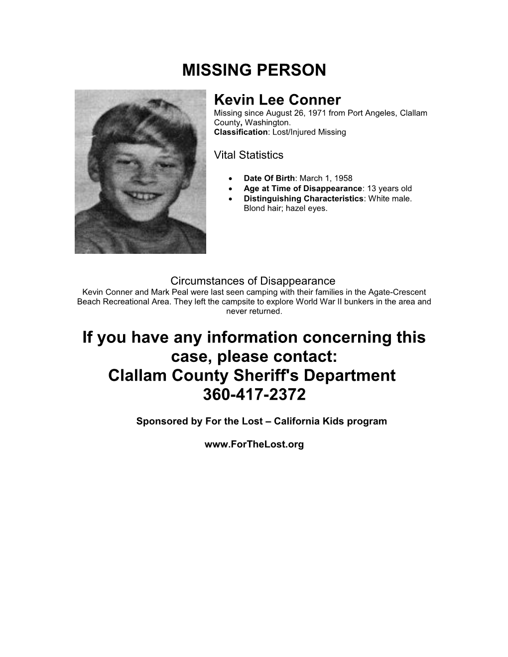 Age at Time of Disappearance : 13 Years Old