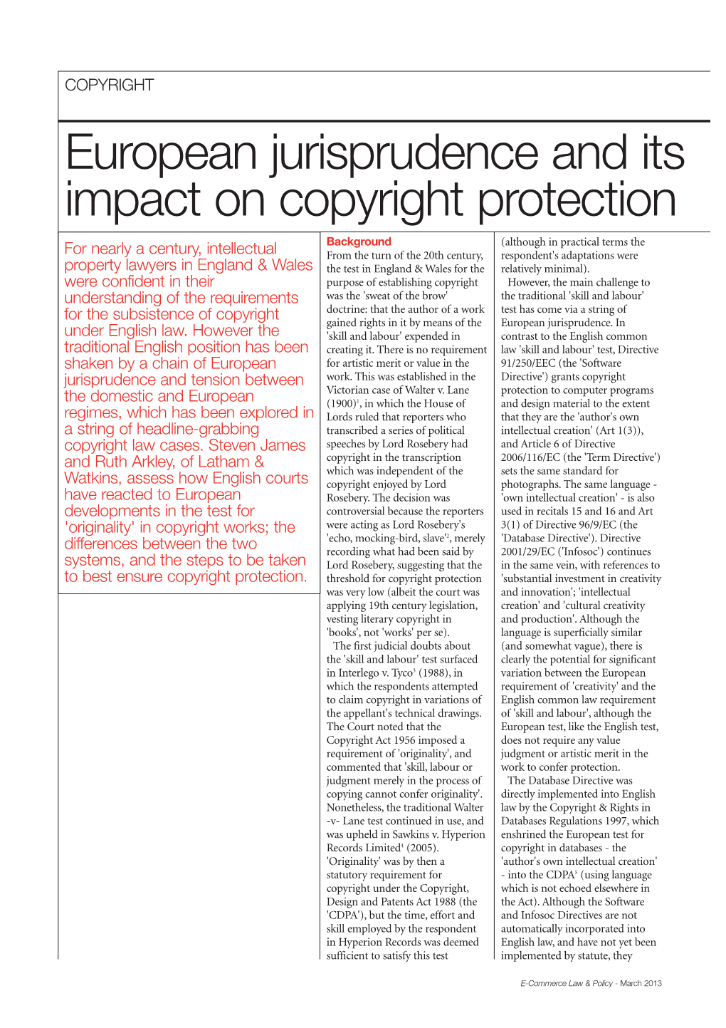 European Jurisprudence and Its Impact on Copyright Protection