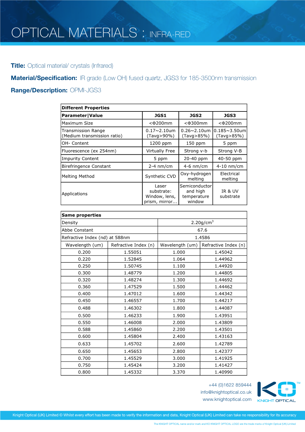 IR Material IR Fused Quartz JGS3 OPMI-JGS3