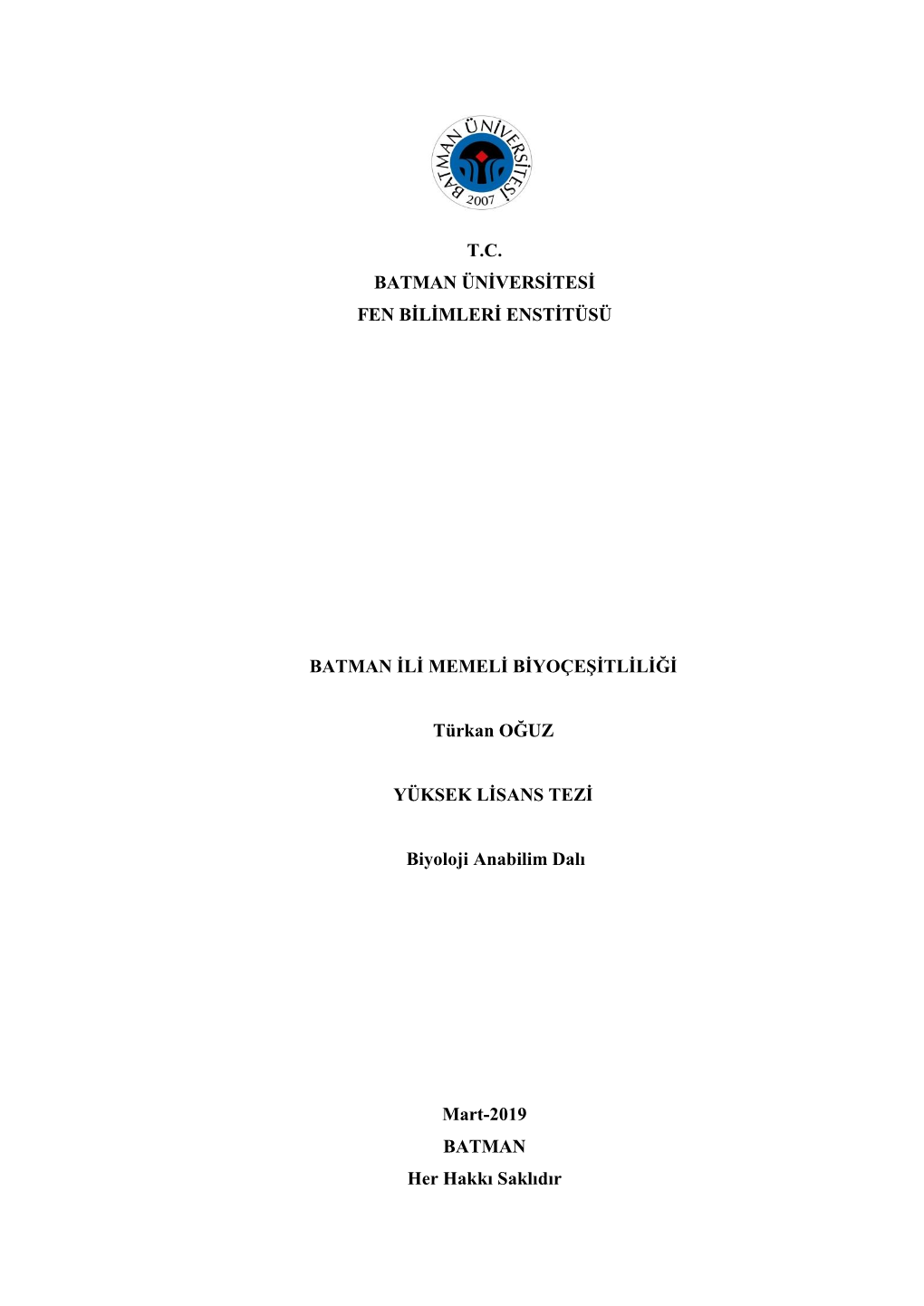 T.C. Batman Üniversitesi Fen Bilimleri Enstitüsü Batman