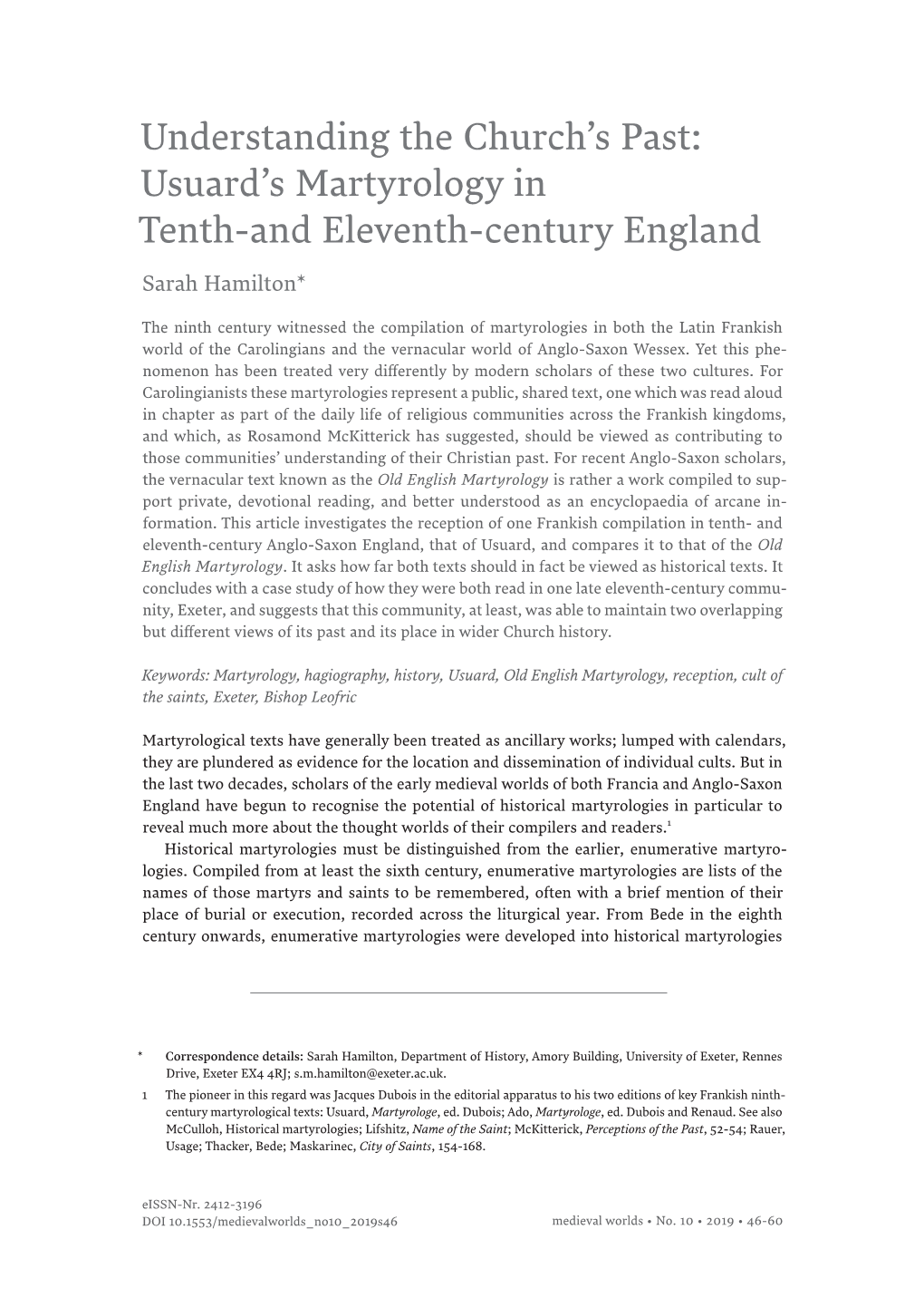 Usuard's Martyrology in Tenth-And Eleventh-Century England