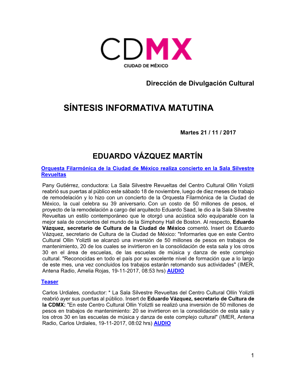 Síntesis Informativa Matutina