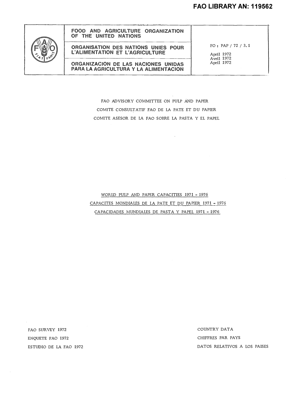 Pulp and Paper Capacities, 1971–1976