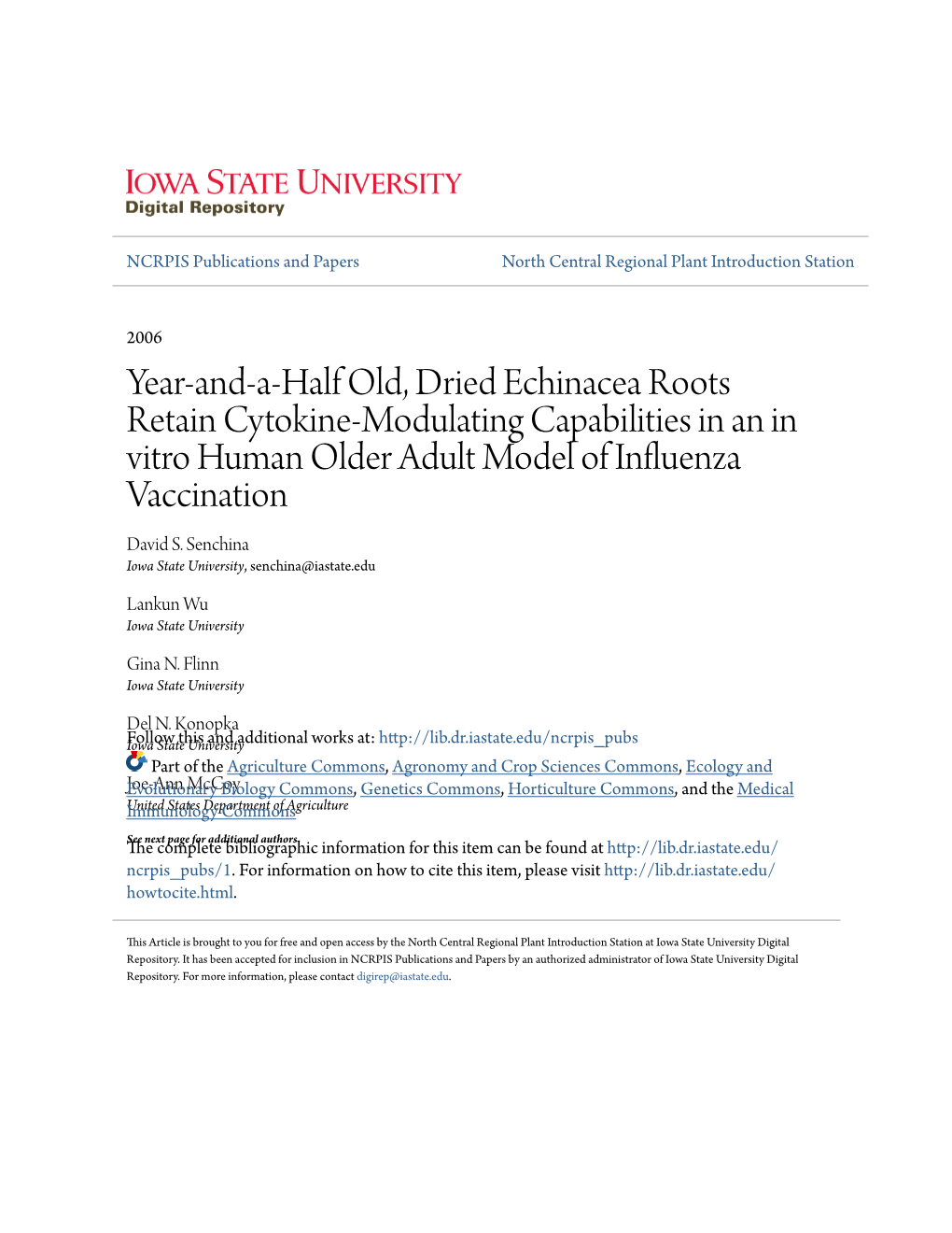 Year-And-A-Half Old, Dried Echinacea Roots Retain Cytokine-Modulating Capabilities in an in Vitro Human Older Adult Model of Influenza Vaccination David S