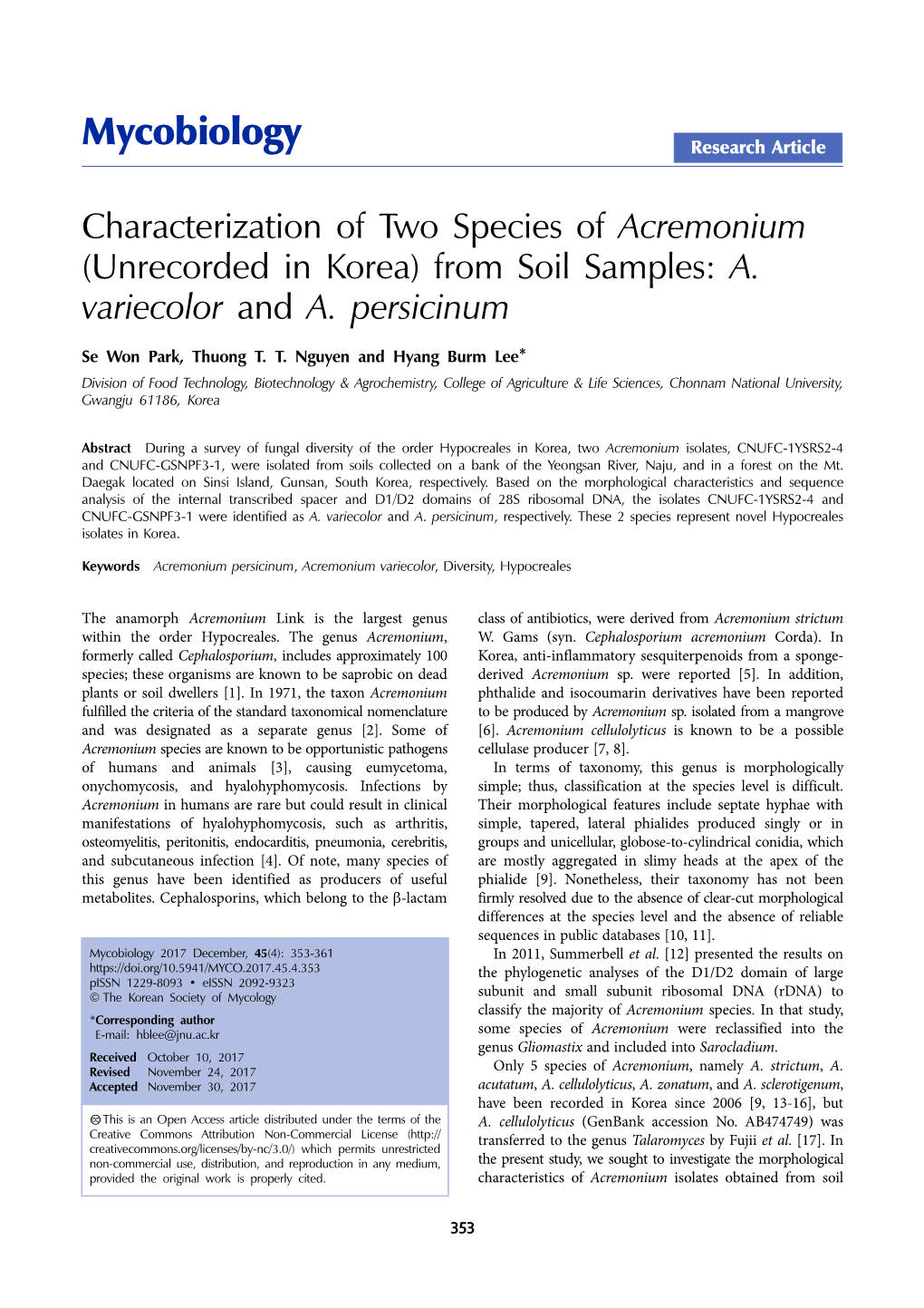 Mycobiology Research Article