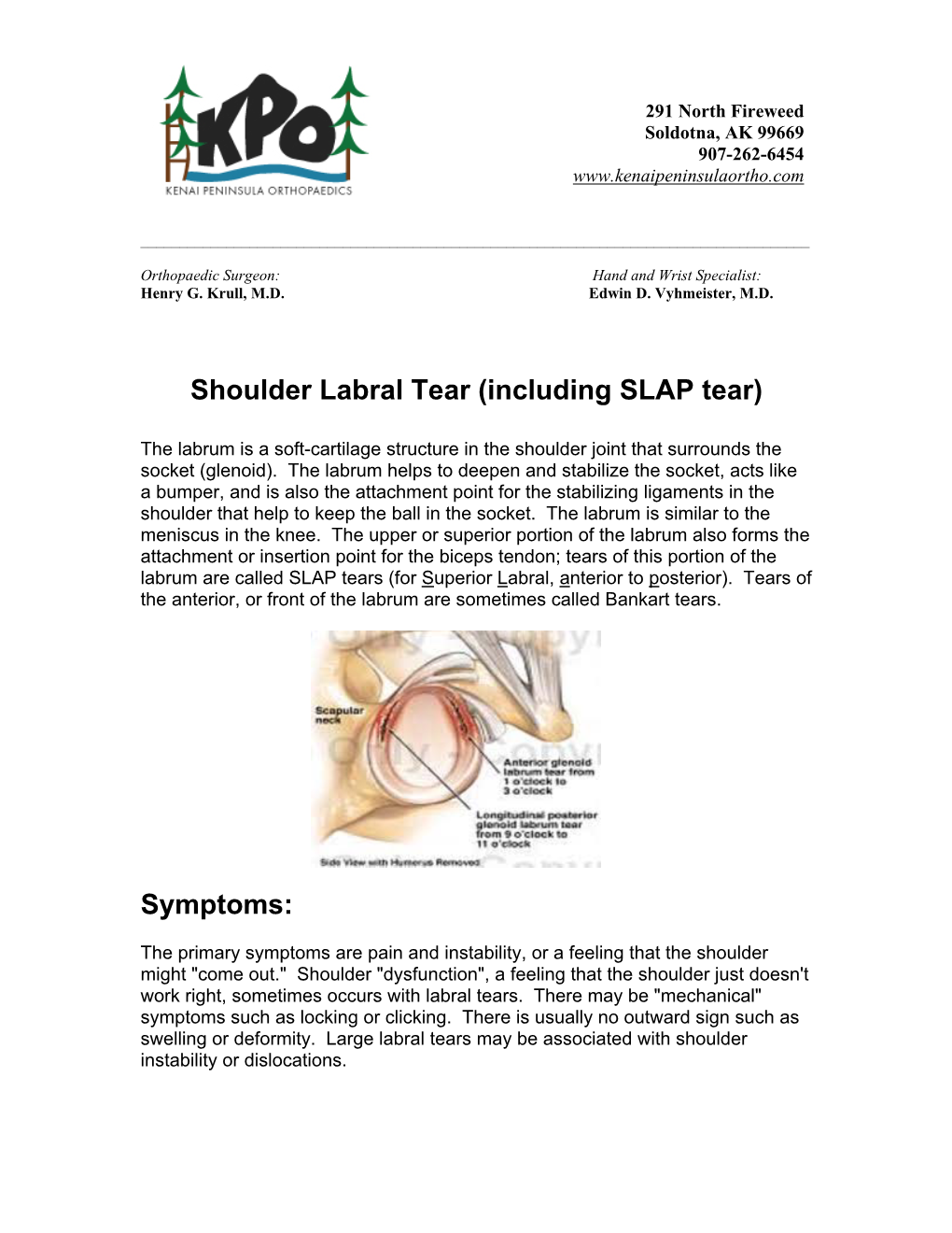 Shoulder Labral Tear (Including SLAP Tear)