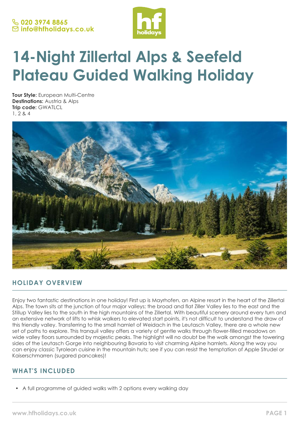 14-Night Zillertal Alps & Seefeld Plateau Guided Walking Holiday