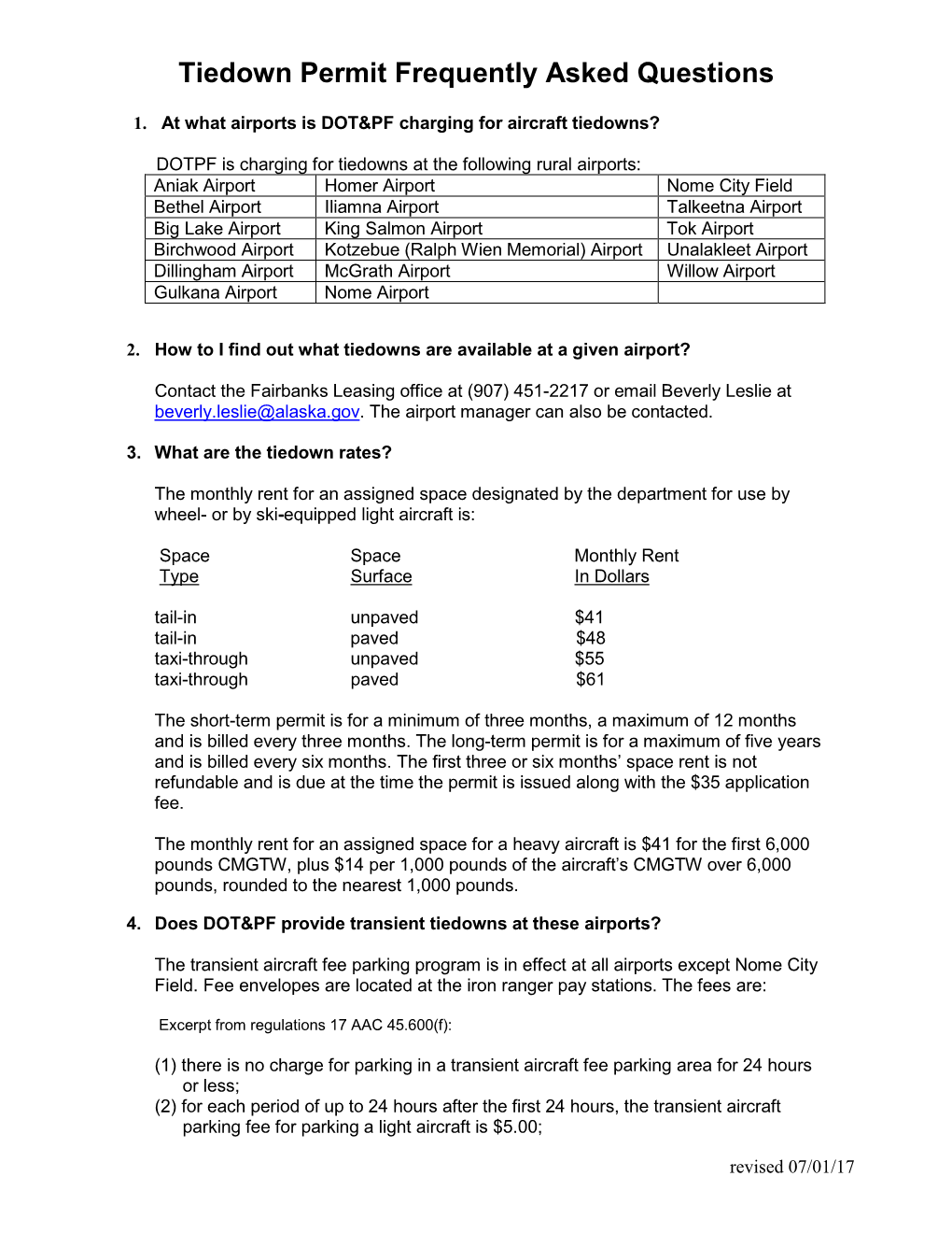 Tiedown Permit Frequently Asked Questions