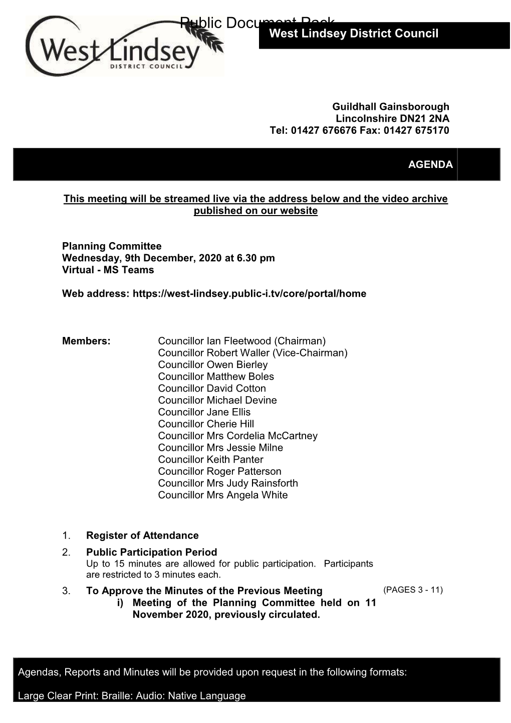 (Public Pack)Agenda Document for Planning Committee, 09/12/2020